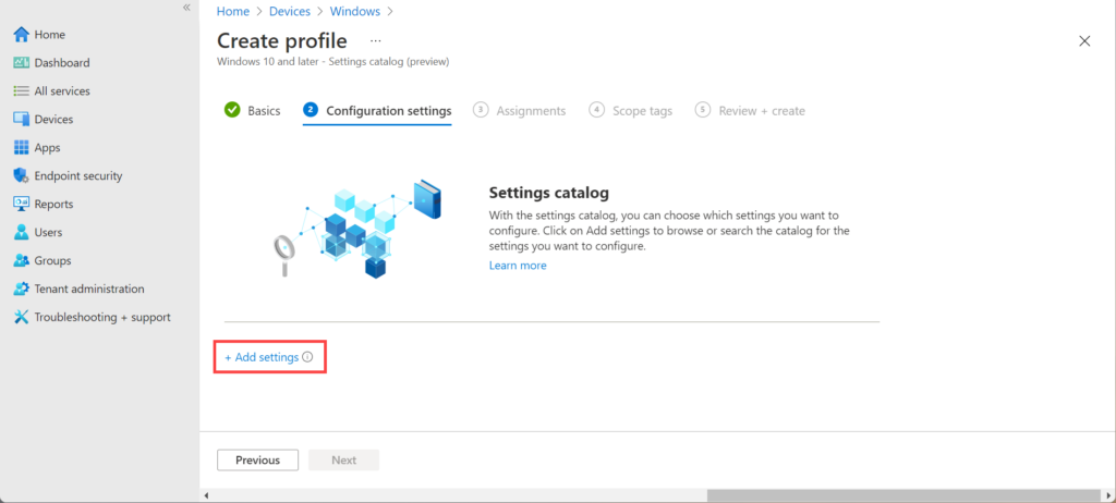 Configuring Configure Chat Icon and Allow widgets settings in Intune